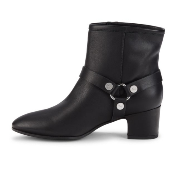 NEW Zadig & Voltaire Leather Block Heel Ankle Boots Black Pull On Bootie - Picture 1 of 8